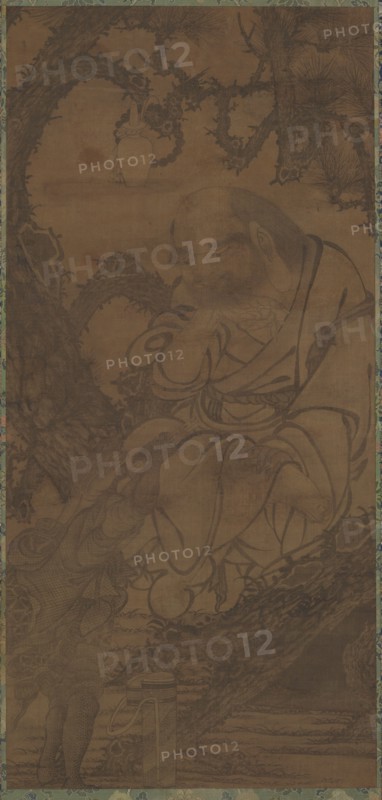 Luohan in a Tree and Tortoise Presenting a Scroll, Ming dynasty, 14th century. Creator: Unknown.