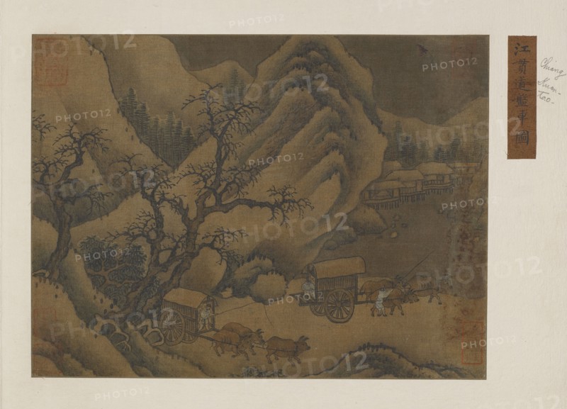 Winter landscape: ox-carts on the road, Possibly Ming dynasty, 1368-1644. Creator: Unknown.