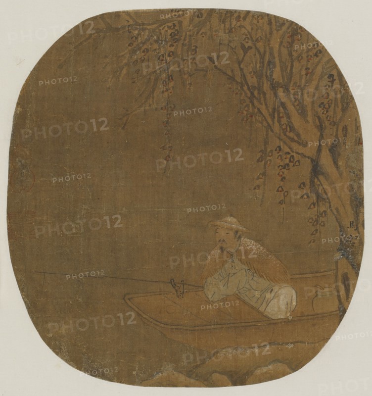 Man fishing from a boat under a tree, Possibly Ming dynasty, 1368-1644. Creator: Unknown.