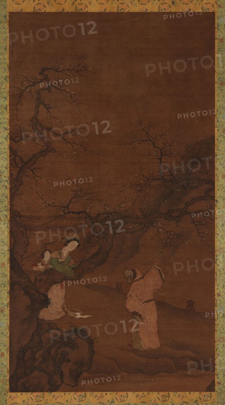 Man and woman enjoying plum blossoms, Ming or Qing dynasty, 15th-18th century. Creator: Unknown.