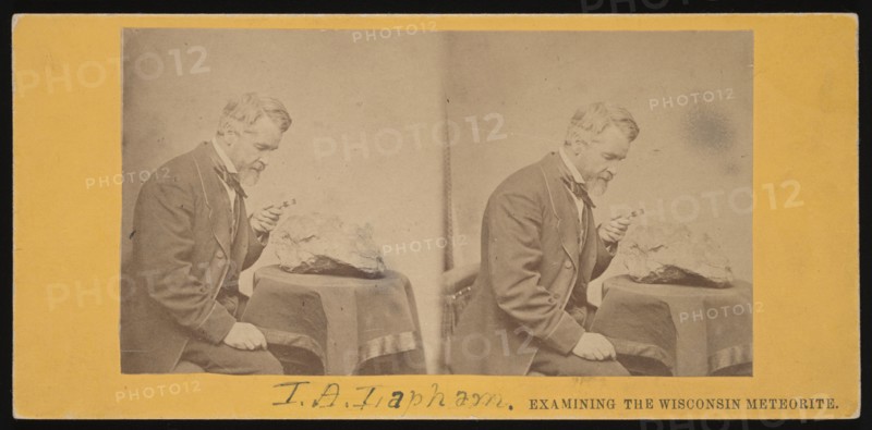 Portrait of Increase Allen Lapham (1811-1875) - Examining the Wisconsin Meteorite, Circa 1868. Creator: Hugo Broich.