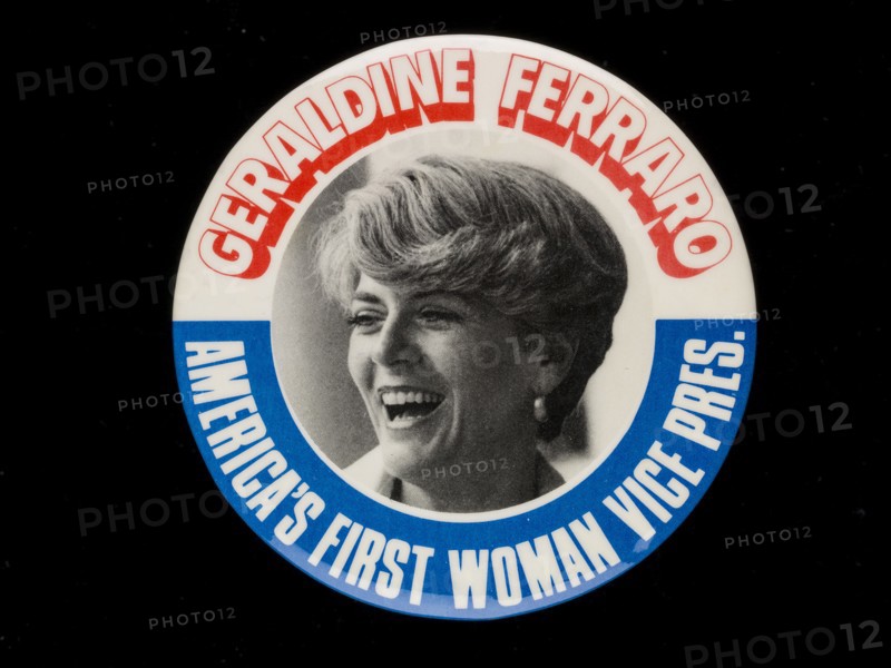 Geraldine Ferraro badge owned by Sally Ride, 1984. Creator: N. G. Slater Corp.