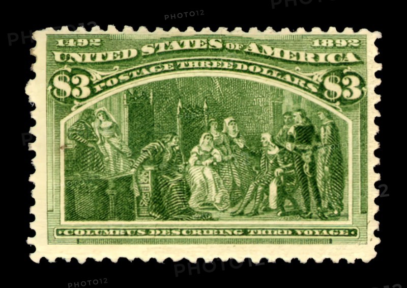 $3 Columbus Describing His Third Voyage single, 1893. Creator: American Bank Note Company.