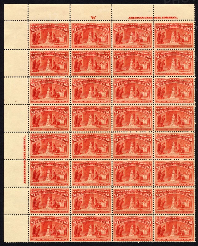 $1 Queen Isabella Pledging Her Jewels imprint block of thirty-two, 1893. Creator: American Bank Note Company.