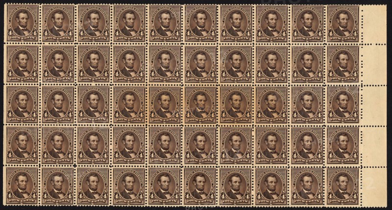 4c Abraham Lincoln block of fifty, June 2, 1890. Creator: American Bank Note Company.