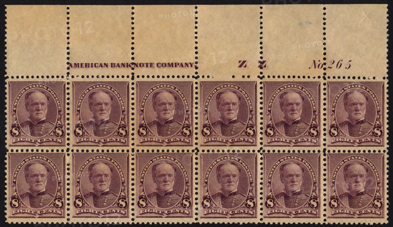 8c William T. Sherman imprint plate block of twelve, March 21, 1893. Creator: American Bank Note Company.