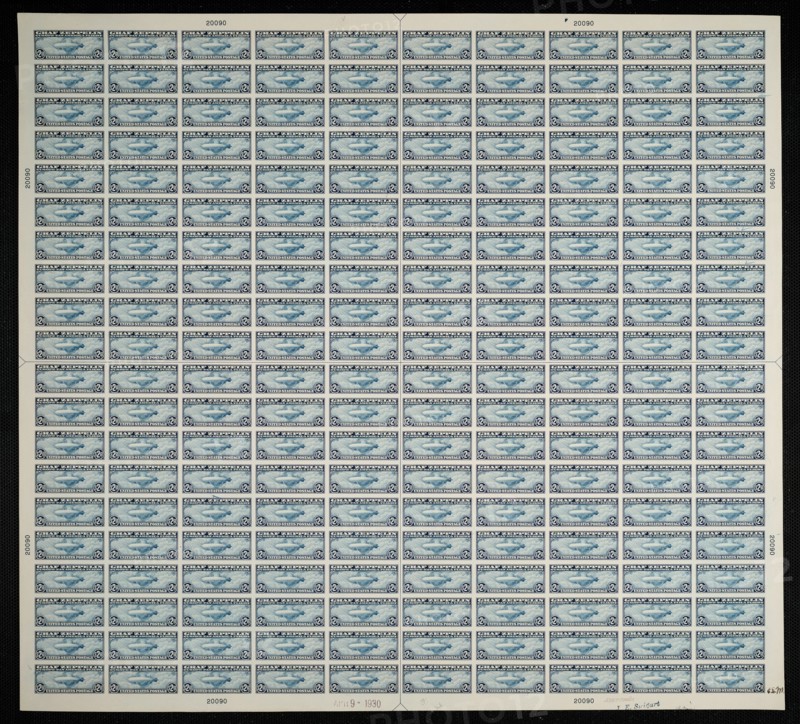 $2.60 "Graf Zeppelin" Passing Globe plate proof, 1930. Creator: Bureau of Engraving and Printing.