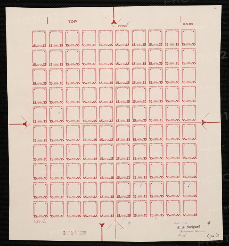 $5 Calvin Coolidge frame plate proof, 1938. Creator: Bureau of Engraving and Printing.