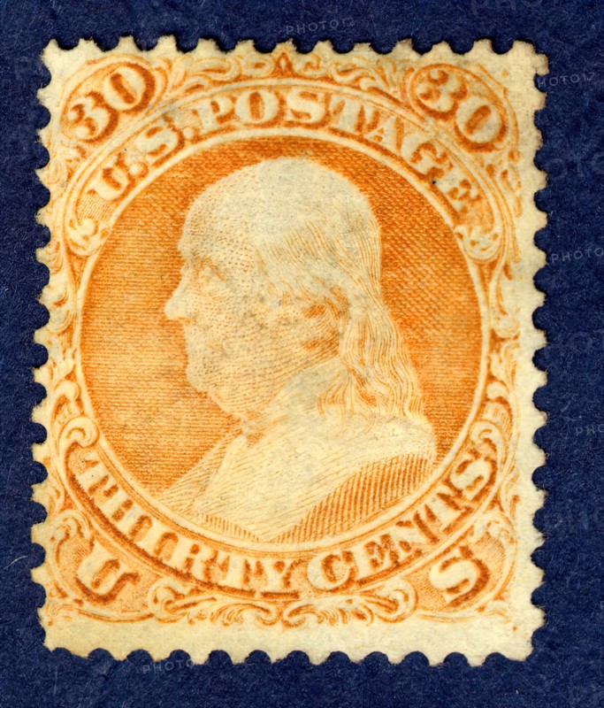 30c Franklin F Grill single, 1867. Creator: National Bank Note Company.