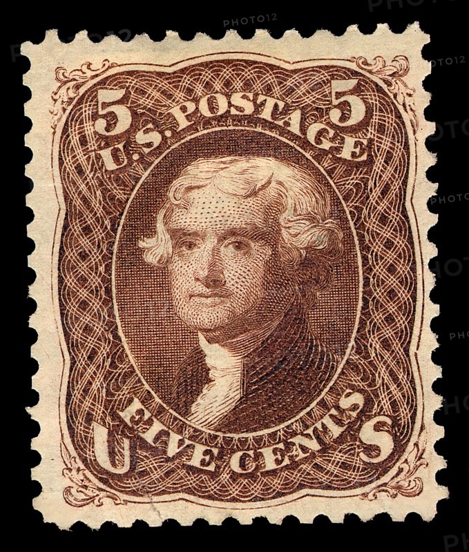 5c Thomas Jefferson re-issue single, 1875. Creator: National Bank Note Company.