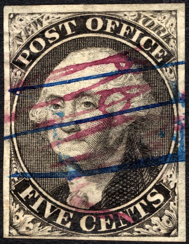 5c Washington New York postmaster provisional RHM signed single, 1845-1846. Creator: Unknown.