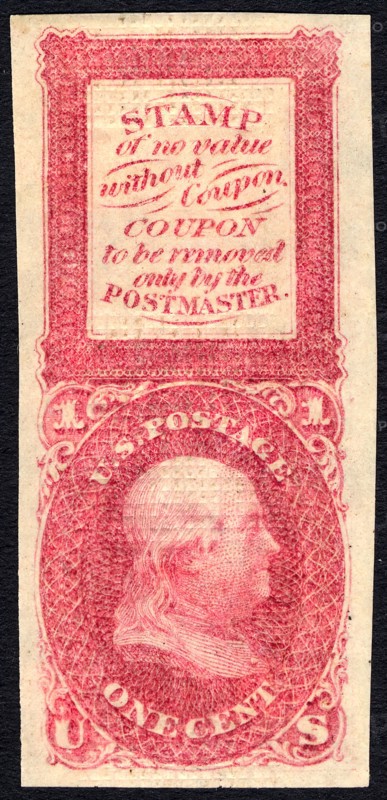 1c Franklin Bowlsby coupon essay, c. 1867. Creator: Unknown.