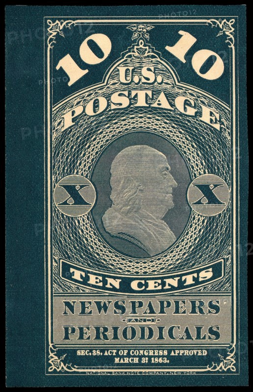 10c Franklin Newspapers and Periodicals trial color proof, 1865. Creator: Unknown.