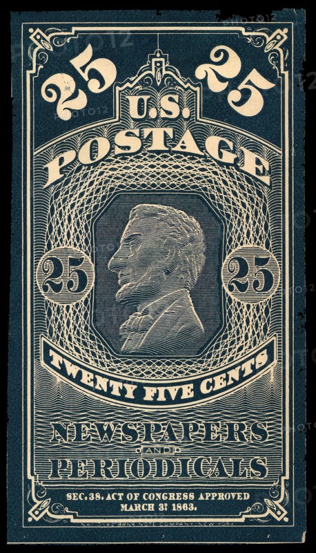 25c Abraham Lincoln Newspapers and Periodicals trial color proof, 1865. Creator: Unknown.