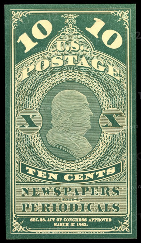 10c Franklin Newspapers and Periodicals trial color proof, 1865. Creator: Unknown.