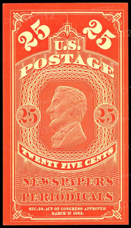 25c Abraham Lincoln Newspapers and Periodicals trial color proof, 1865. Creator: Unknown.
