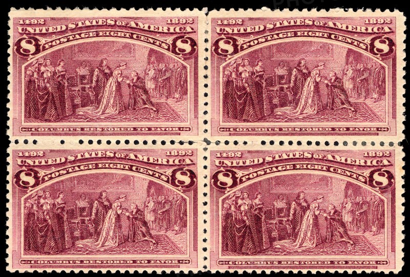 8c Columbus Restored to Favor block of four, 1893. Creator: Unknown.