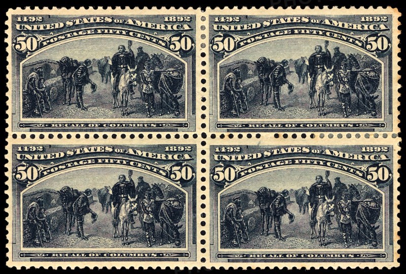 50c Recall of Columbus block of four, 1893. Creator: Unknown.