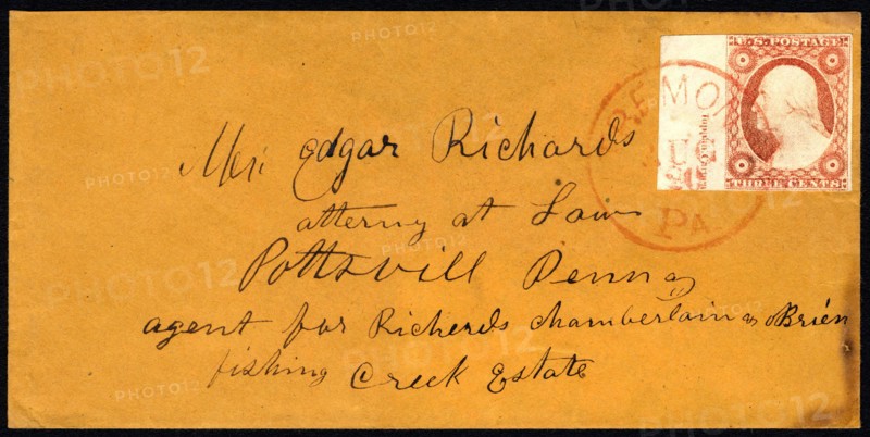 3c Washington imprint single on cover, c. 1852. Creator: Unknown.