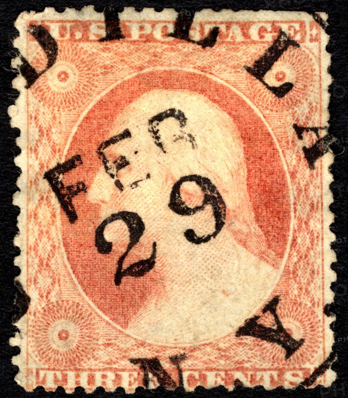 3c Washington cancelled on Leap Year Day single, February 29, 1860. Creator: Unknown.