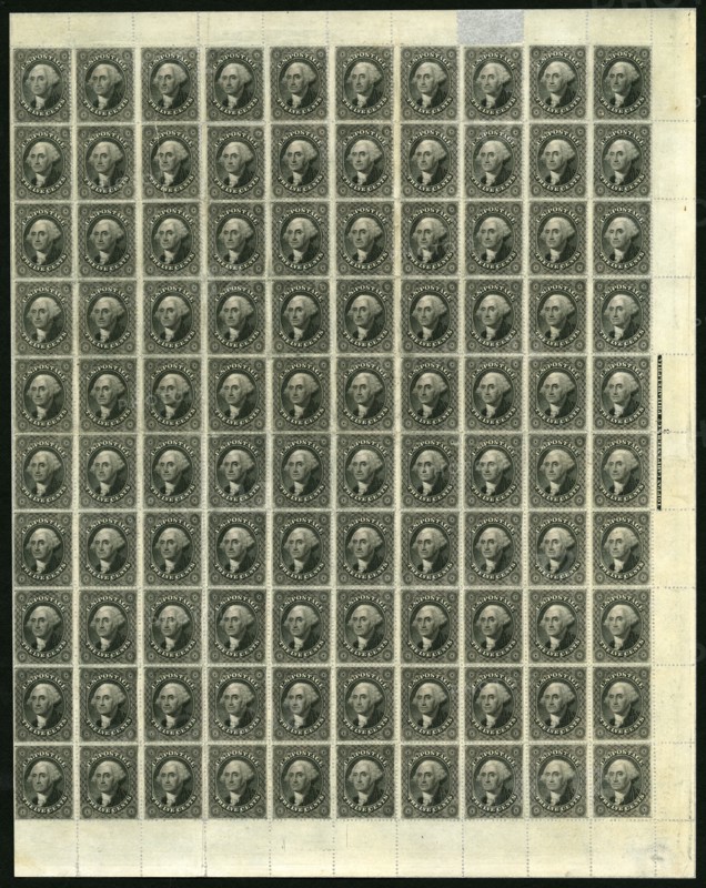 12c Washington pane of one hundred, 1860. Creator: Unknown.