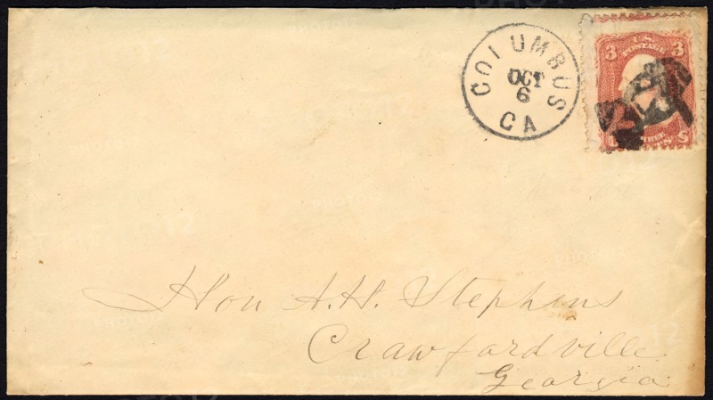 3c Washington with Columbus, GA man with a hat on cover, 1861. Creator: Unknown.
