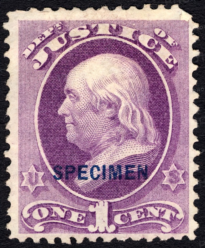 1c Franklin Justice Department special printing single, 1875. Creator: Unknown.