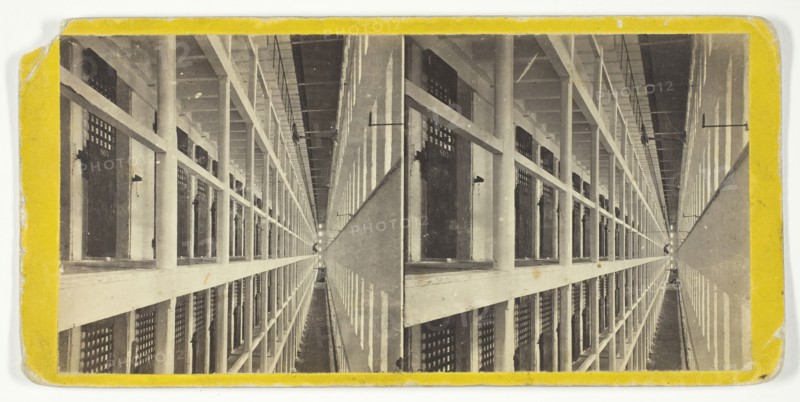 Interior View of the Main Hall of Prison, East Side, which is 6 Stories High..., 1860/69. Creator: Anthony & Company.