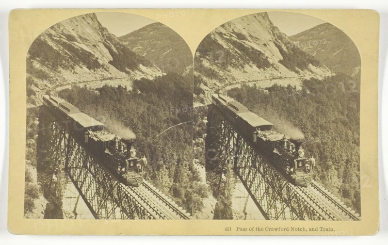 Pass of the Crawford Notch, and Train, late 19th century. Creator: BW Kilburn.