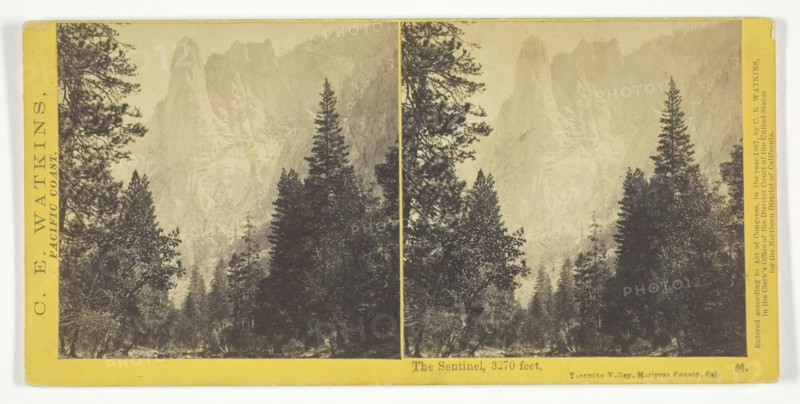 The Sentinel, 3270 feet, Yosemite Valley, Mariposa County, Cal., 1867. Creator: Carleton Emmons Watkins.