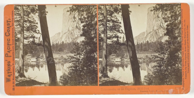 Tutocanula, or El Capitan, 3600 ft., Yosemite Valley, Mariposa County, Cal., 1861/76. Creator: Carleton Emmons Watkins.