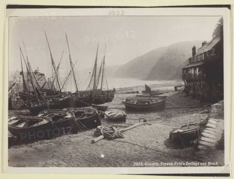 Clovelly, Crazed Kate's Cottage and Beach, 1860/94. Creator: Francis Bedford.