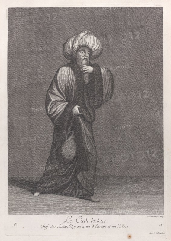 Le Cadi-leskier, Chef des Loix. Il y en a un d'Europe et un d'Asie, 1714-15. Creator: Unknown.