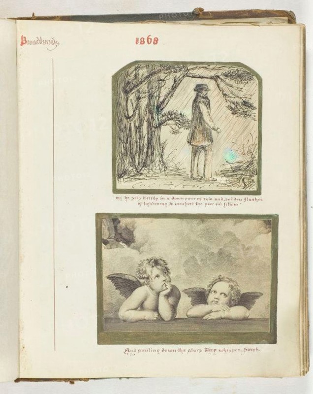 Untitled [man in the rain and two cherubs], 1868.  Creator: Georgina Cowper.