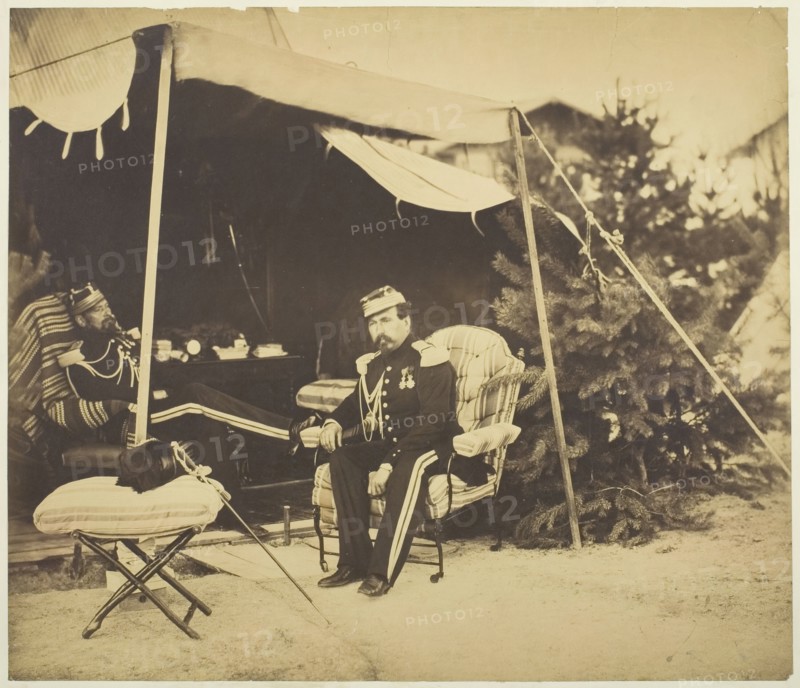 Officers Seated at a Tent, Camp de Châlons, 1857. Creator: Gustave Le Gray.