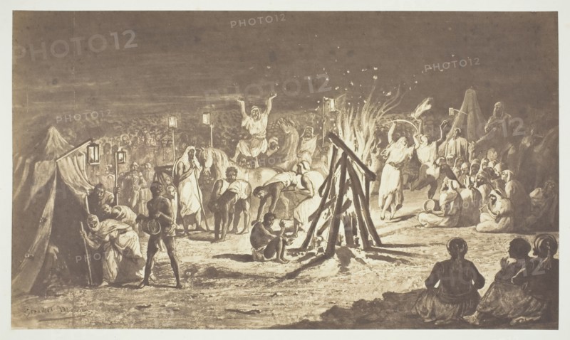 Untitled [Painting of The Campfires at Camp de Chalons by Bénédict Masson], 1857.  Creator: Gustave Le Gray.