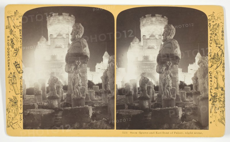 Snow figures and East front of Palace, night scene, 1886/88. Creator: Henry Hamilton Bennett.
