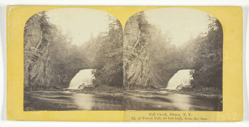 Fall Creek, Ithaca, N.Y. 2d, or Forest Fall, 60 feet high, from the dam, 1860/65. Creator: J. C. Burritt.