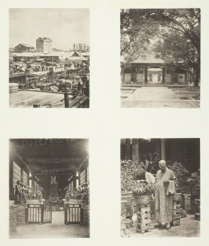 A Canton Pawn Shop; Honam Temple, Canton; Temple of Five Hundred Gods, Canton..., c. 1868. Creator: John Thomson.