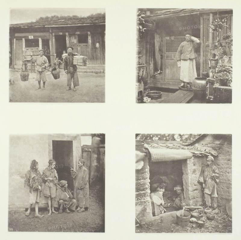 Foochow Coolies; A Foochow Detective; The Chief of Thieves; Beggars Living in a Tour, c. 1868. Creator: John Thomson.