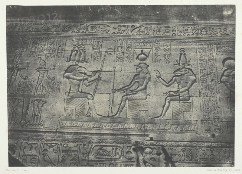 Grand Temple de Dendérah (Teutyres), Sculptures de la Façade Postérieure; Haute-Egypte, 1849/51. Creator: Maxime du Camp.