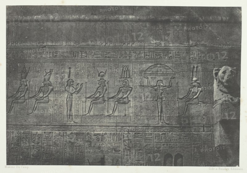 Grand Temple de Dendérah (Teutyres), Sculptures de la Façade Postérieure; Haute-Egypte, 1849/51. Creator: Maxime du Camp.