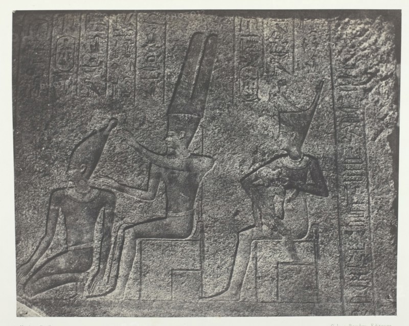 Palais de Karnak, Sculptures Extérieures du Sanctuaire de Granit; Thèbes, 1849/51, printed 1852. Creator: Maxime du Camp.