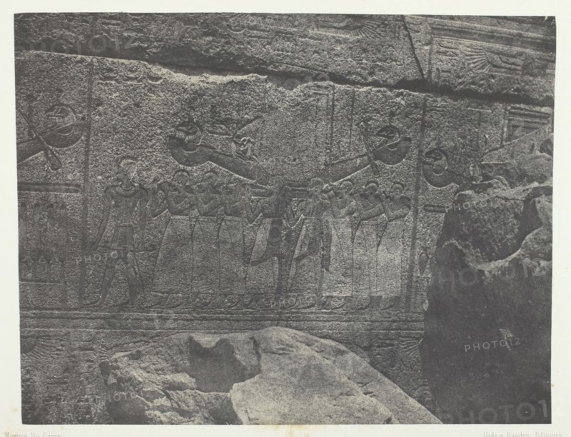 Palais de Karnak, Sculptures Extérieures du Sanctuaire de Granit; Thèbes, 1849/51, printed 1852. Creator: Maxime du Camp.