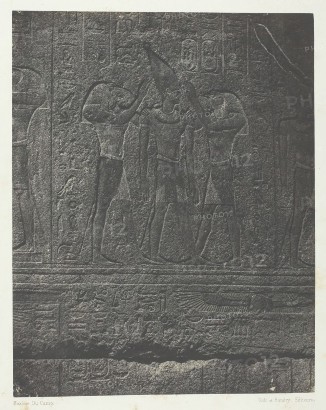 Palais de Karnak, Sculptures Extérieures du Sanctuaire de Granit; Thèbes, 1849/51, printed 1852. Creator: Maxime du Camp.