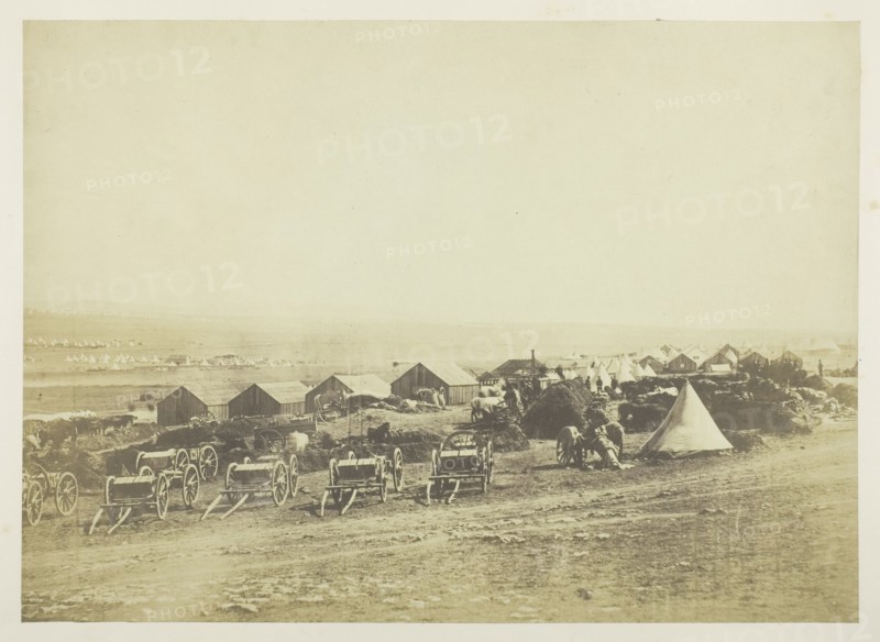 Artillery Waggons, Balaklava in the Distance, 1855. Creator: Roger Fenton.