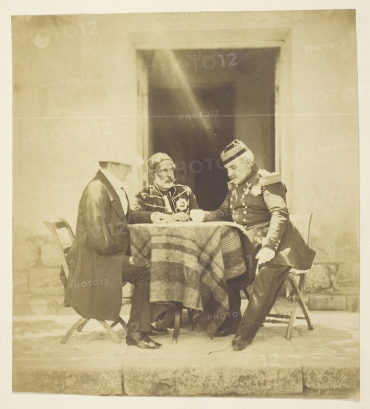 A Council of War: Lord Raglan, Omar Pacha and Pelissier, Taken the eve Before the..., Crimea, 1855. Creator: Roger Fenton.