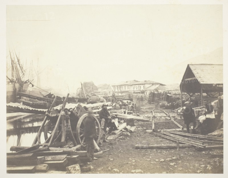 Landing Place, Railway Stores, Balaklava, 1855. Creator: Roger Fenton.