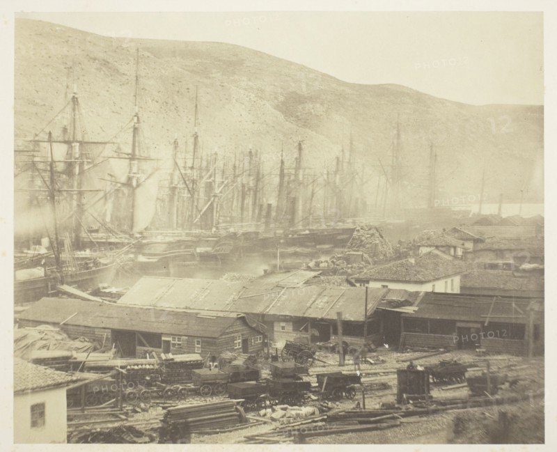 Railway Sheds and Workshops, Balaklava, 1855. Creator: Roger Fenton.