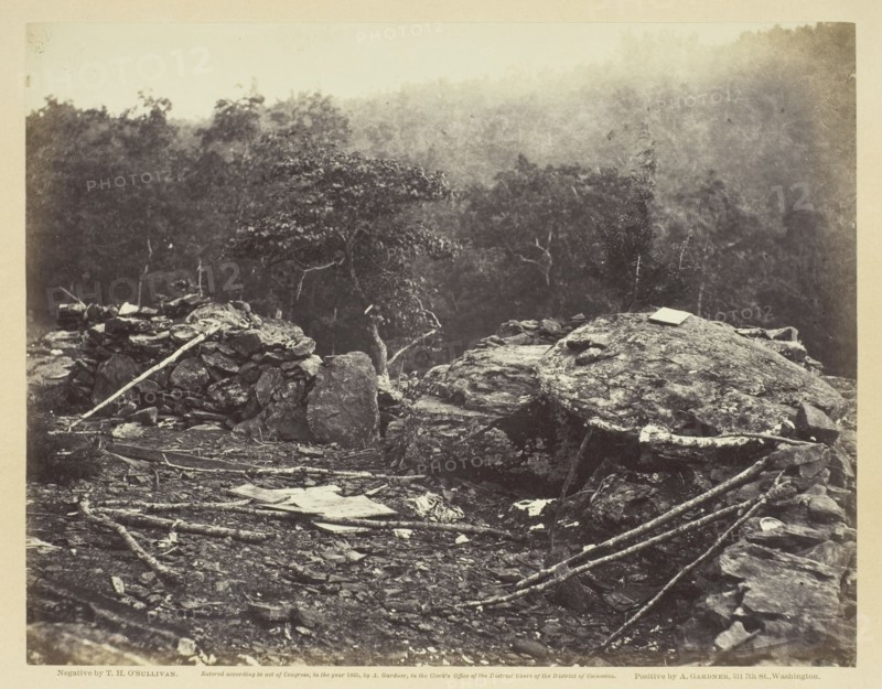 Interior of Breastworks on Round Top, Gettysburg, July 1863. Creator: Alexander Gardner.